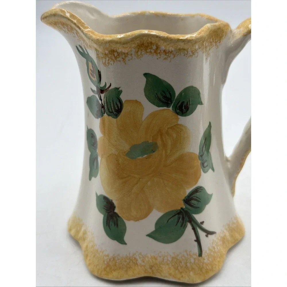 Creamer or Small Pitcher Yellow Flowers Cash Family Pottery Hand Painted Vintage